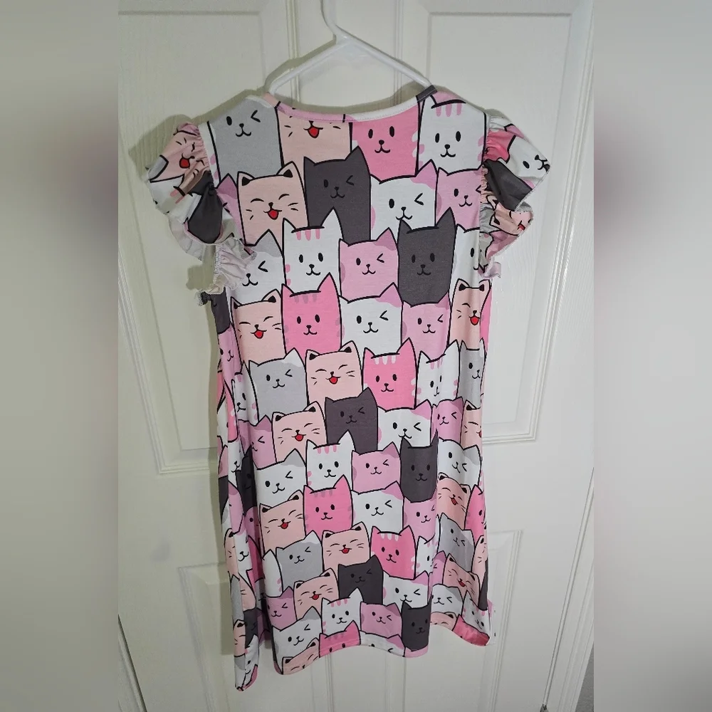 Shein Girls Flutter Sleeve Cat Print Casual Dress 11-12Y